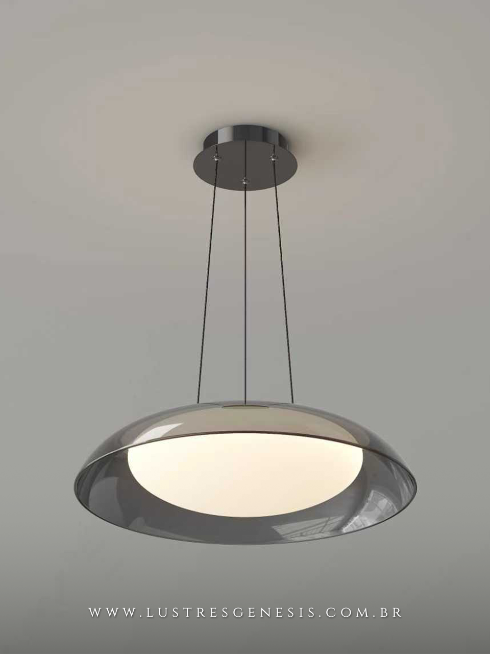 Lustre Pendente LED preto Acrilico Fum&ecirc; 48cm Bivolt para Quarto, Sala de Estar, Jantar e cozinha
